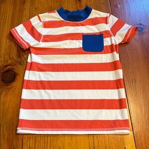 MINI BODEN 11-12 Red, White & Blue Mock Neck Pocket Rash Guard